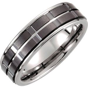 Tungsten 7.3 mm Band with Black Ceramic Couture® Inlay Size 7.5