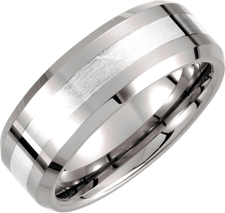 Tungsten & Sterling Silver 8 mm Beveled-Edge Band Size 10.5  