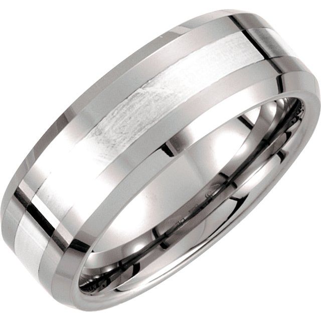 Tungsten & Sterling Silver 8 mm Beveled-Edge Band Size 7  