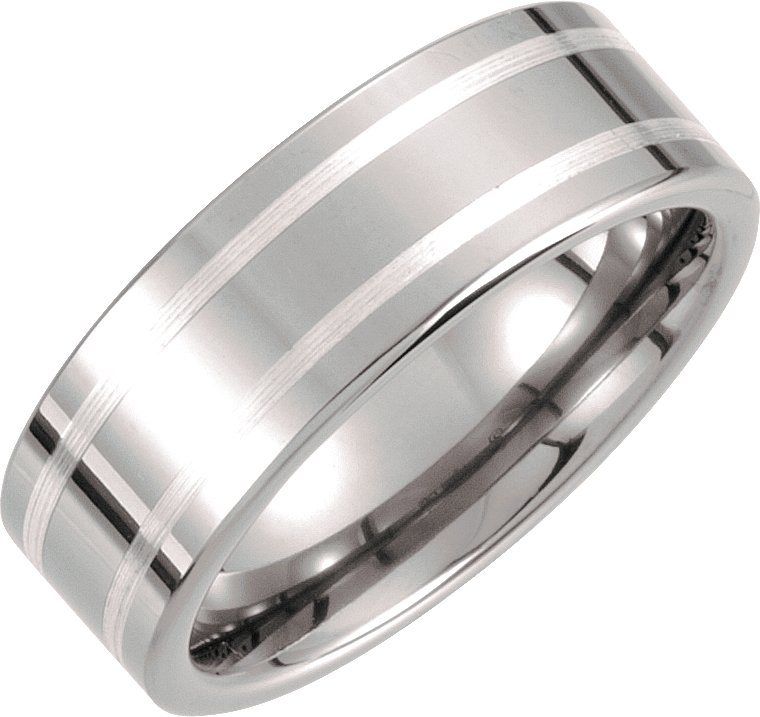 Tungsten & Sterling Silver 8 mm Flat Band Size 11  