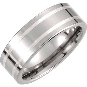Tungsten & Sterling Silver 8 mm Flat Band Size 12  