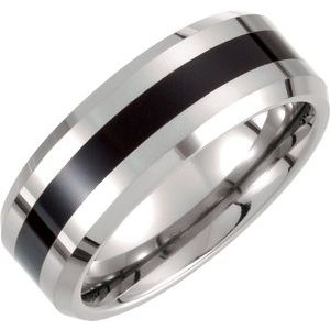 Tungsten 8.3 mm Flat Band with Black Enamel Size 11.5
