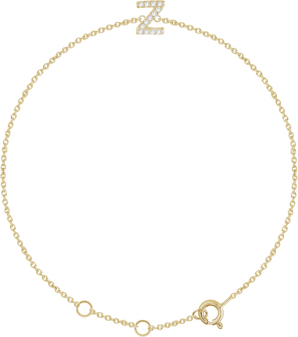 Diamond Initial on Chain Bracelet in Yellow Gold Z