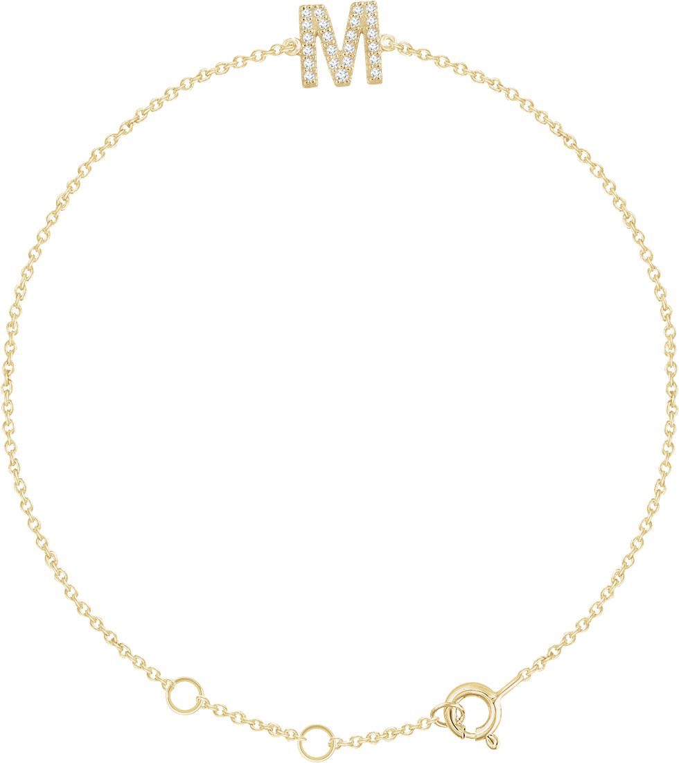 14K Gold Initial M Bracelet with Diamonds