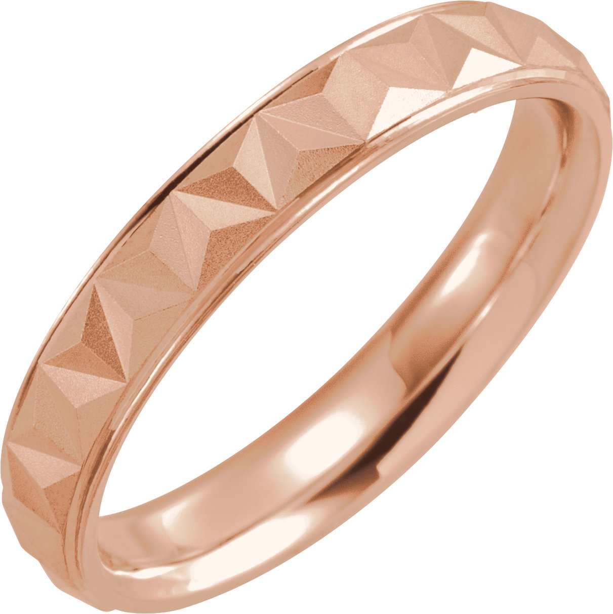 14K Rose 4 mm Geometric Band with Matte/Polished Finish Size 15.5