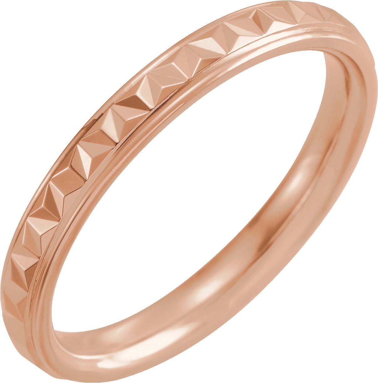 14K Rose 3 mm Geometric Band with Polished Finish Size 10