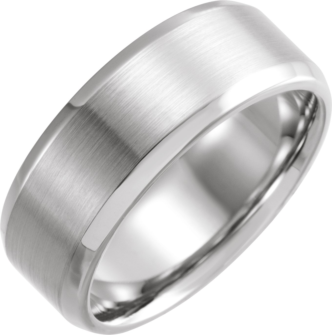 Platinum 8 mm Beveled-Edge Band with Satin Finish Size 12.5