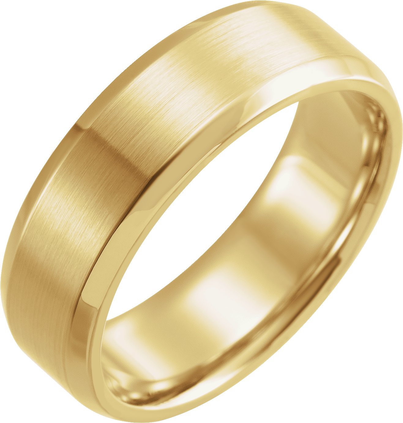 14K Yellow 7 mm Beveled-Edge Band with Satin Finish Size 10