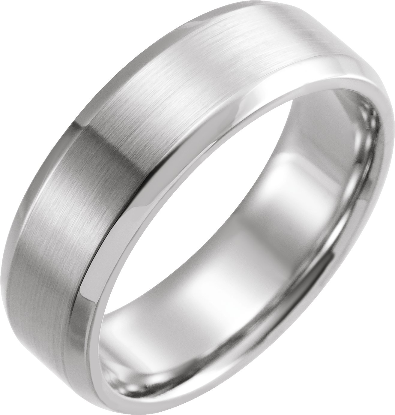 14K White 7 mm Beveled-Edge Band with Satin Finish Size 10.5