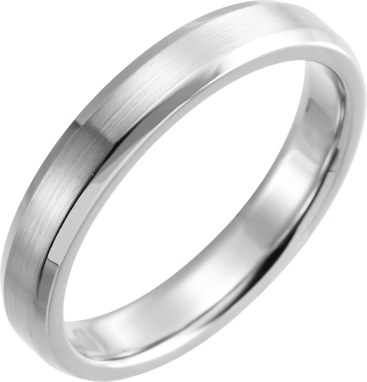 14K White 4 mm Beveled-Edge Band with Satin Finish Size 10