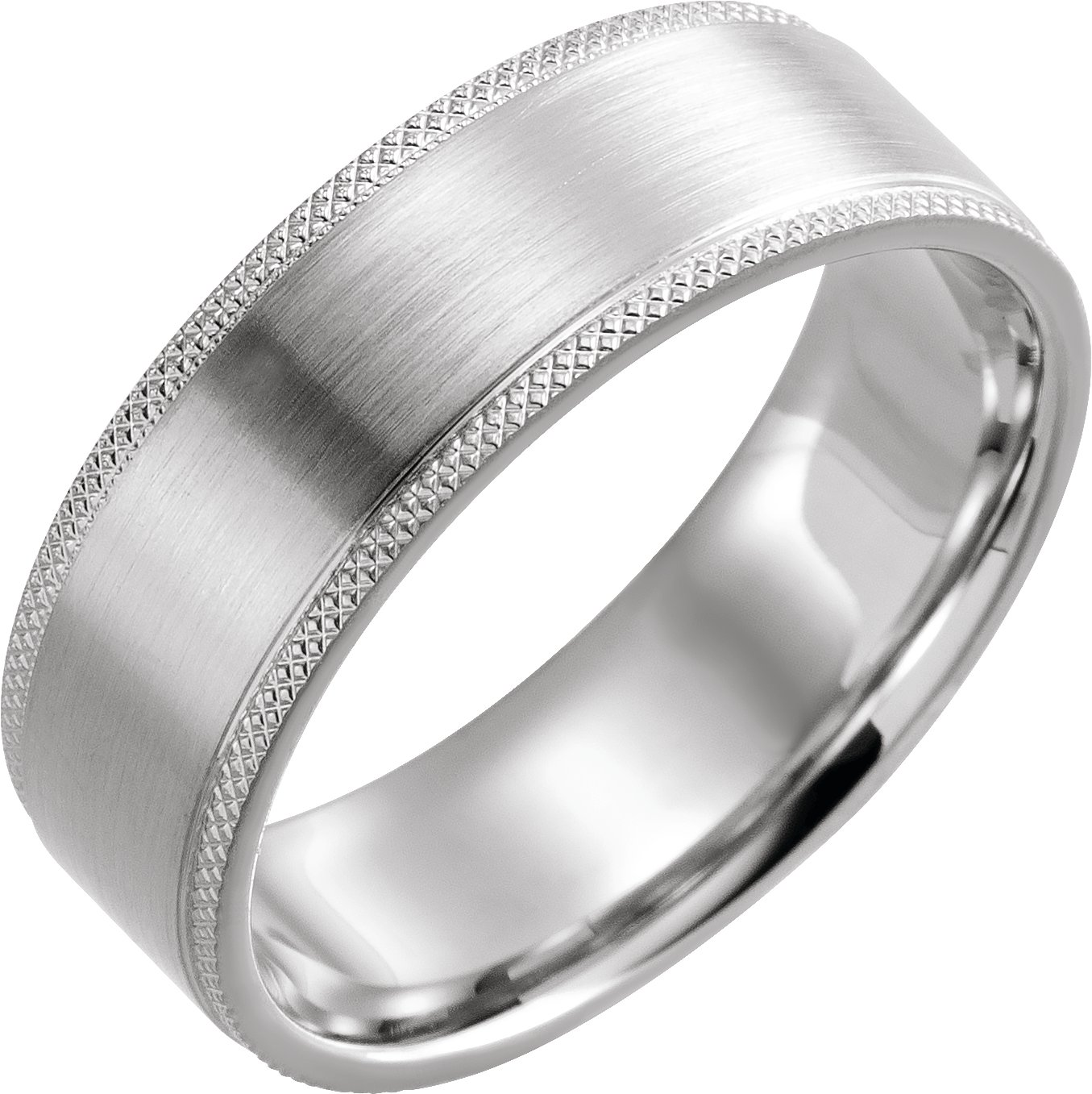 Sterling Silver 7 mm Flat Knurled Edge Band with Satin Finish Size 17.5 Ref 16532073