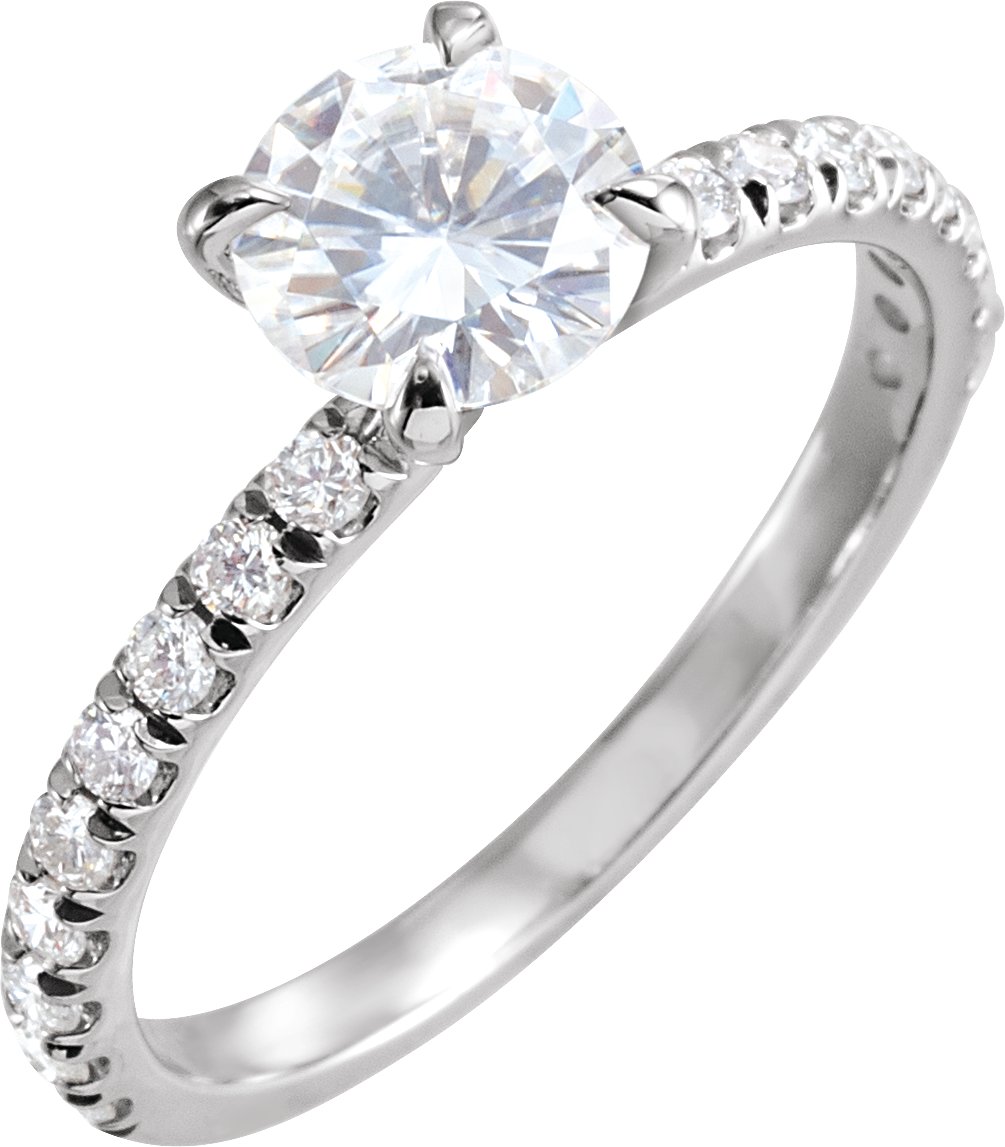 14K White 6.5 mm Round Forever One Moissanite and .33 CTW Diamond Engagement Ring Ref 13860249