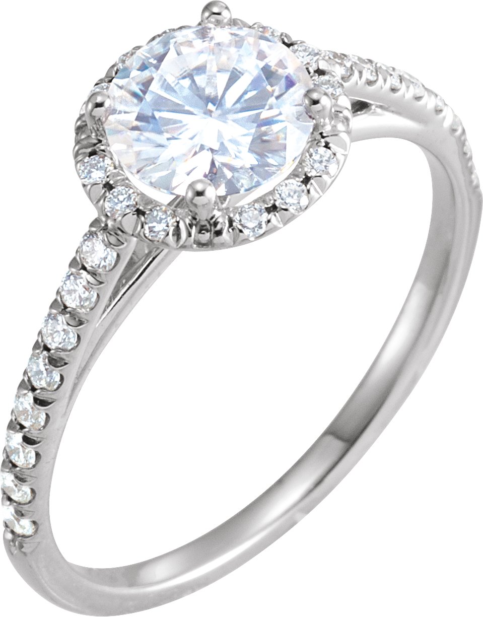 Platinum 6.5 mm Round Forever One™ Moissanite & 1/5 CTW Diamond Engagement Ring
