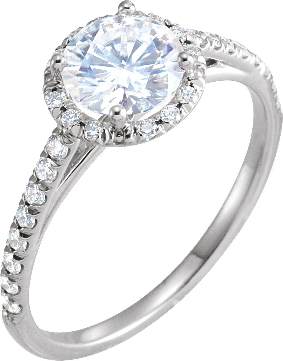 Platinum 6.5 mm Round Forever One Moissanite and .20 CTW Diamond Engagement Ring Ref 13862707