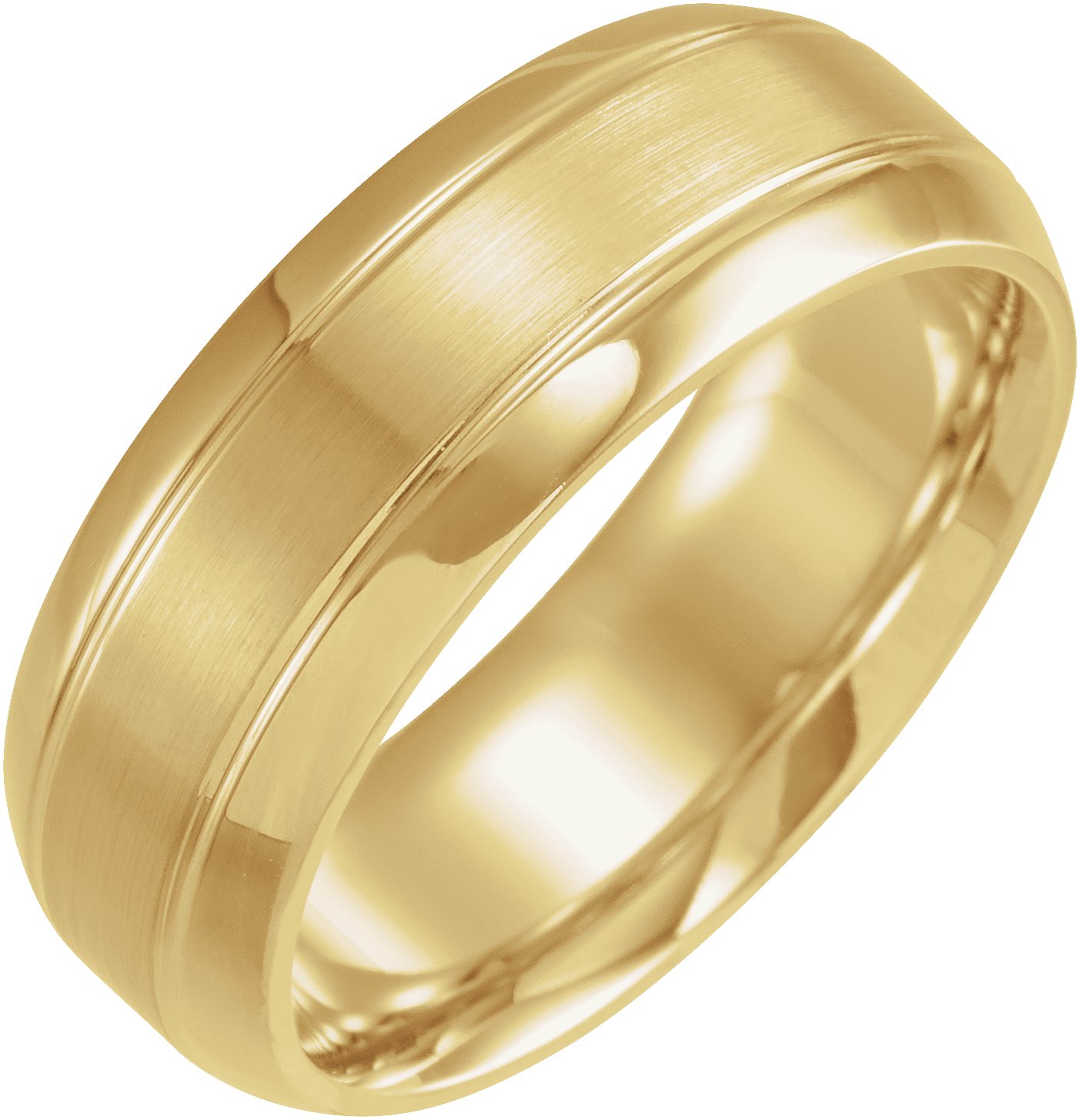 18K Yellow 8 mm Grooved Beveled-Edge Band Size 12