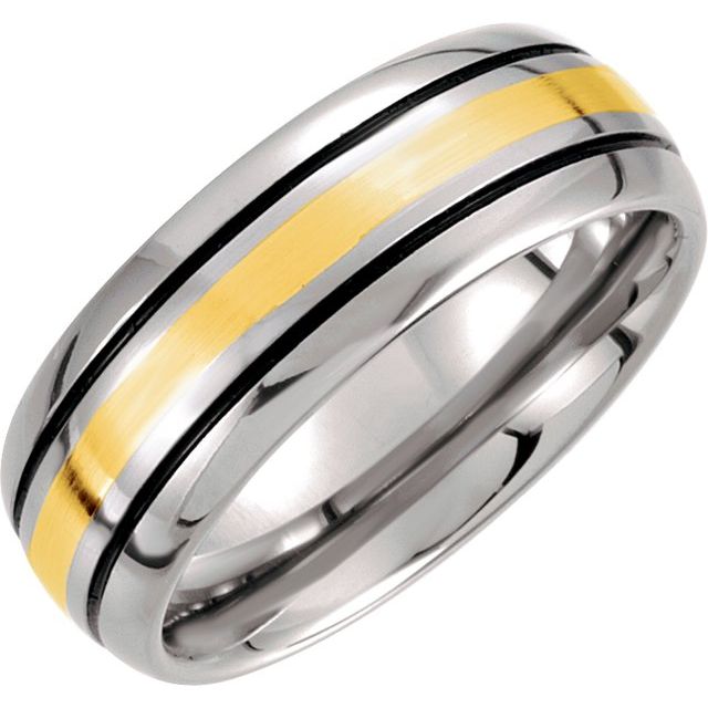 Tungsten & 14K Yellow Inlay 8 mm Black Antiqued Band Size 11
