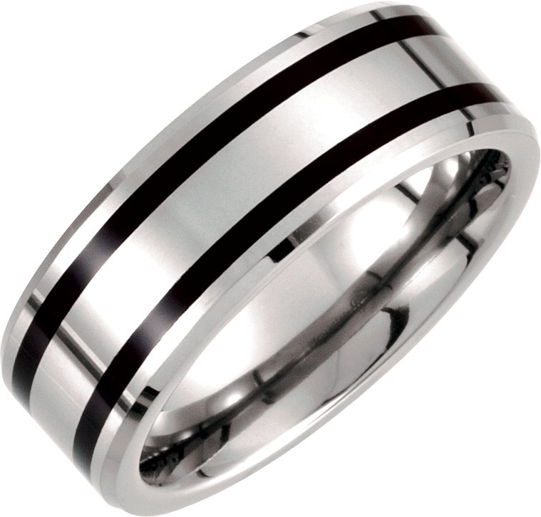 Tungsten 8.3 mm Beveled Domed Band with Black Enamel Size 10.5