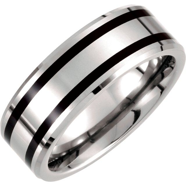 Tungsten 8.3 mm Beveled Domed Band with Black Enamel Size 6