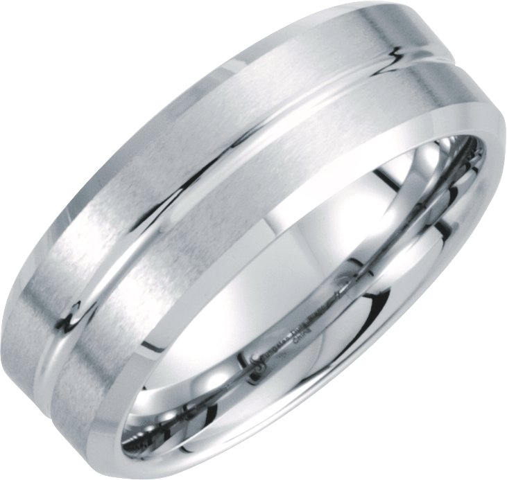 Tungsten 8.3 mm Beveled Band with Grooved Center Size 11