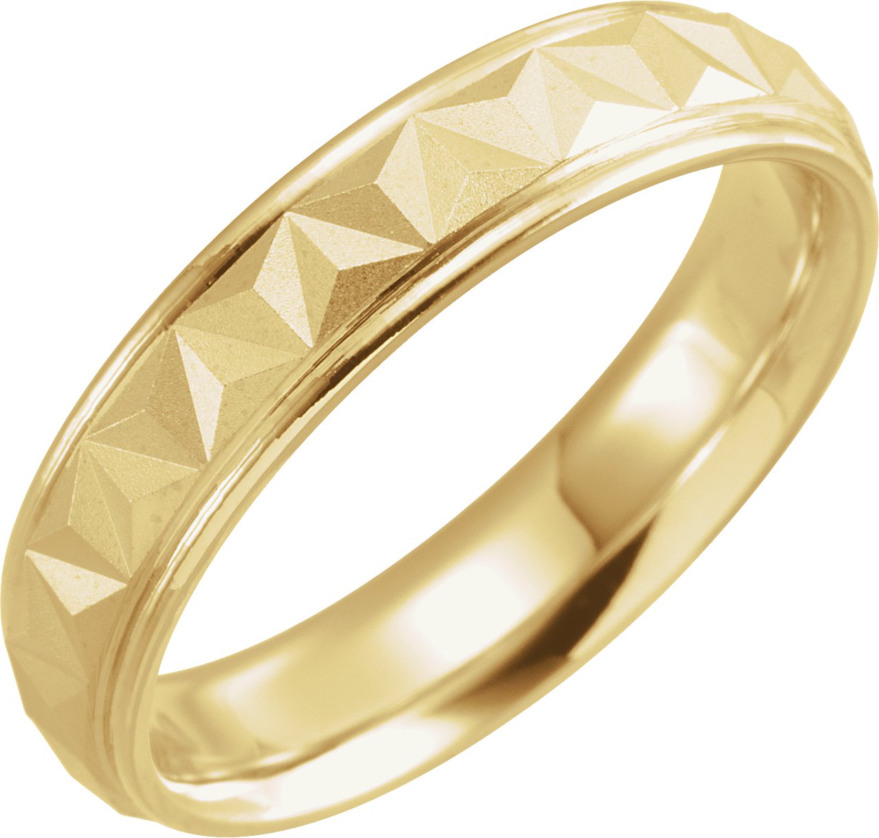 14K Yellow 5 mm Geometric Band with Matte/Polished Finish Size 19.5