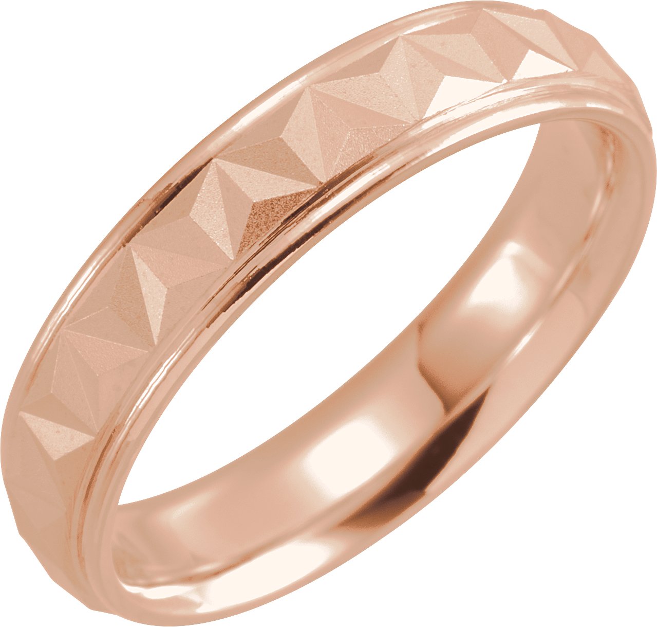 14K Rose 5 mm Geometric Band with Matte/Polished Finish Size 17.5