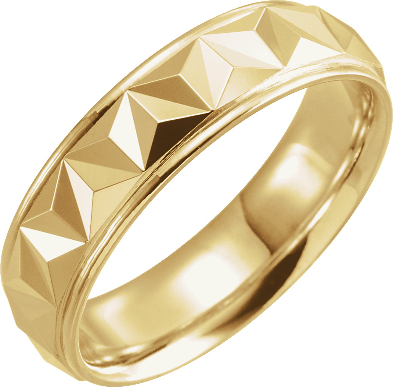 14K Yellow 6 mm Geometric Band with Polished Finish Size 18