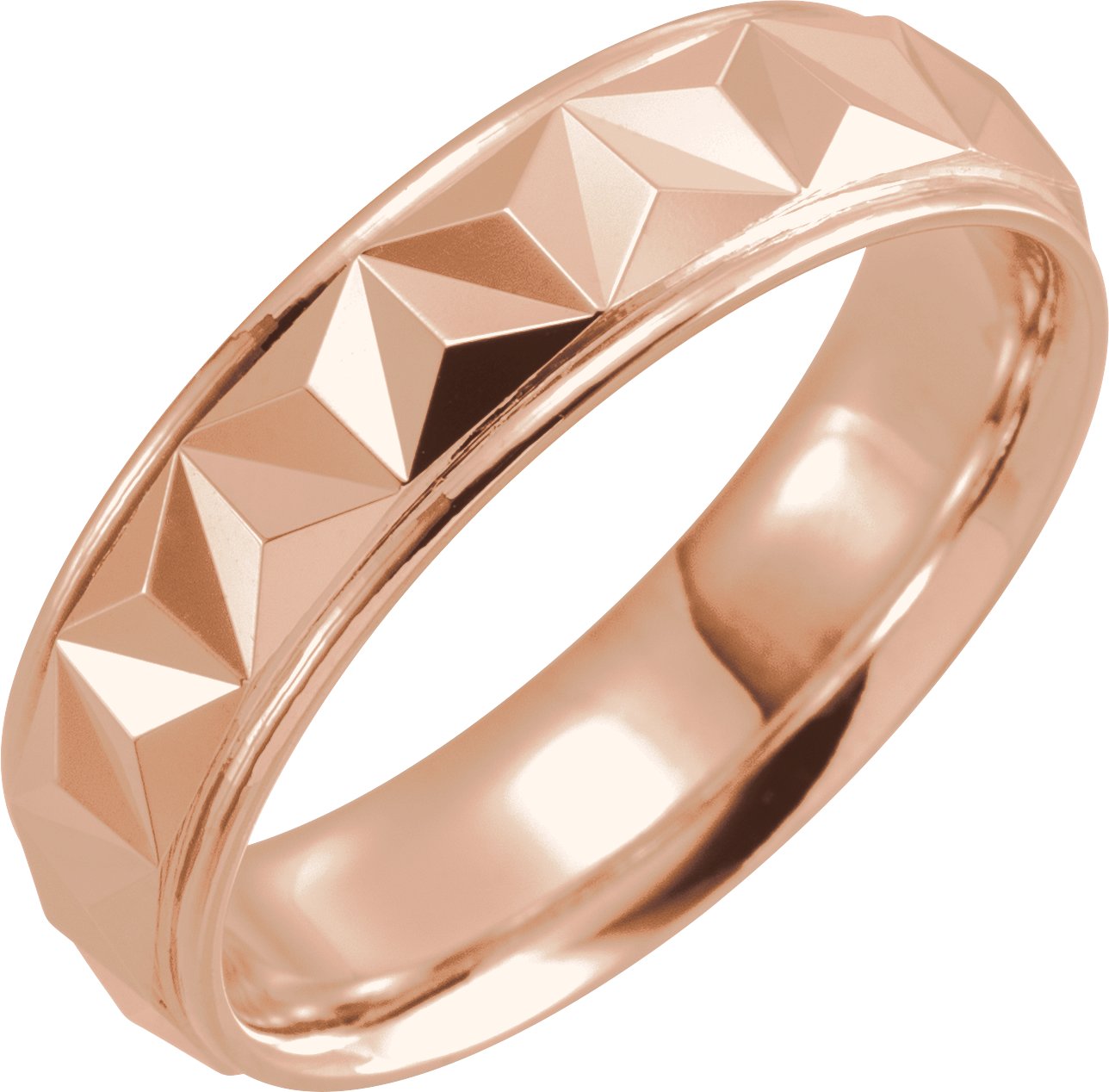 14K Rose 6 mm Geometric Band with Polished Finish Size 16.5