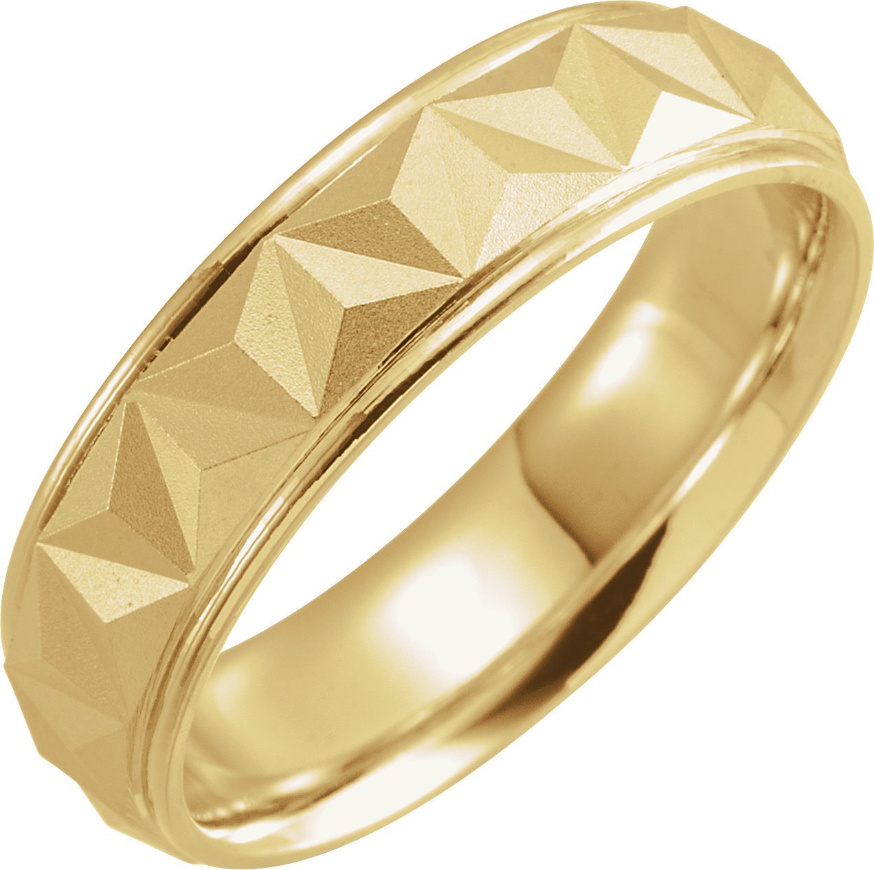 14K Yellow 6 mm Geometric Band with Matte/Polished Finish Size 5