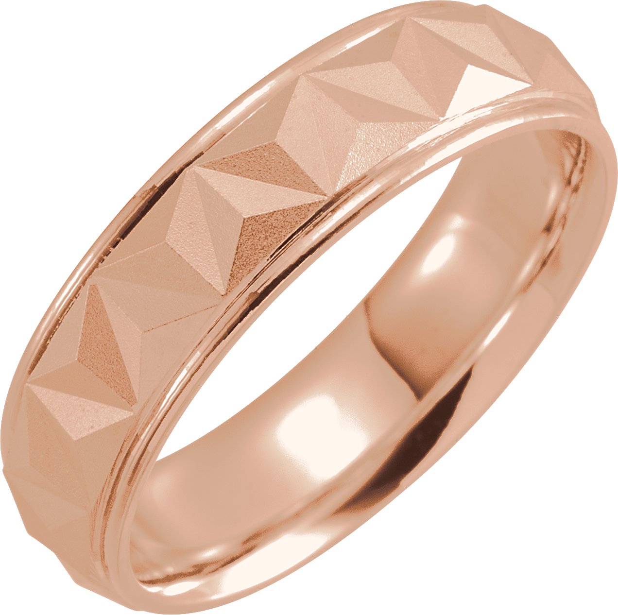 14K Rose 6 mm Geometric Band with Matte/Polished Finish Size 7.5