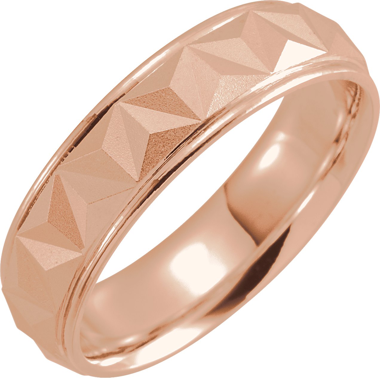 18K Rose 6 mm Geometric Band with Matte/Polished Finish Size 8