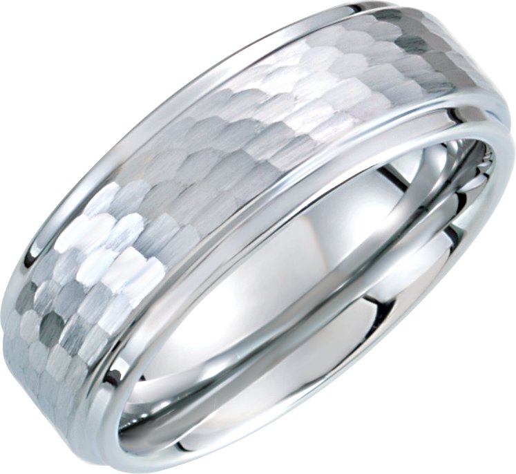 White Tungsten 8 mm Ridged Band with Bark Finish Size 7
