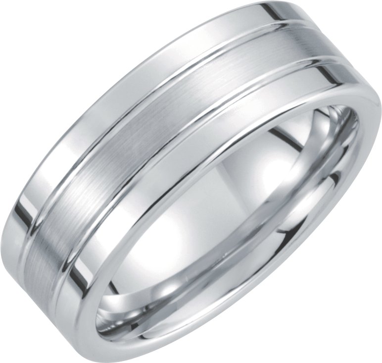 White Tungsten 8 mm Flat Ridged Band Size 11