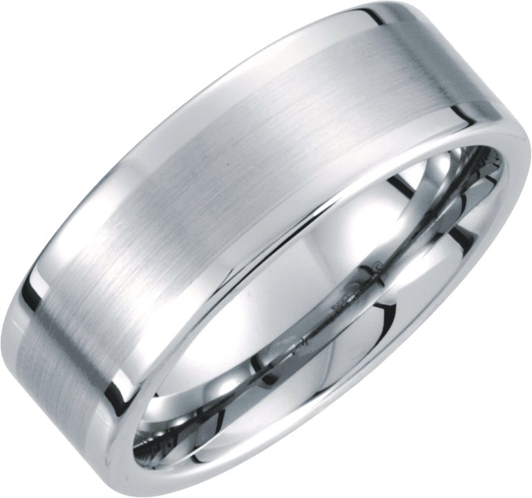White Tungsten 8 mm Flat Band with Satin Finish Center Size 11