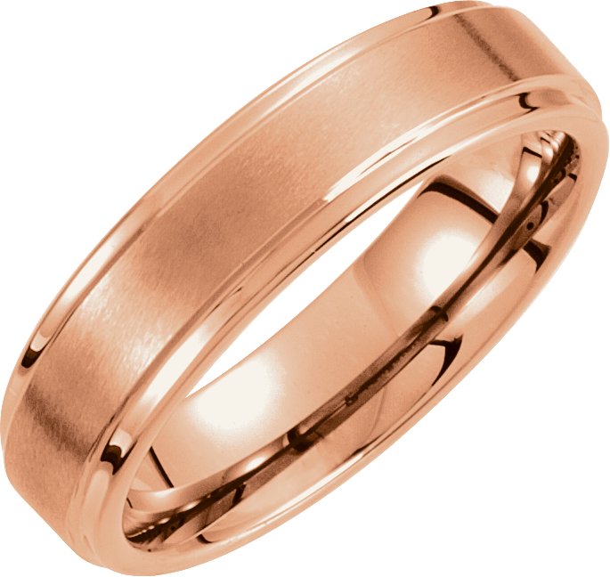 18K Rose Gold PVD Tungsten 4 mm Satin and Polished Edge Band Size 11