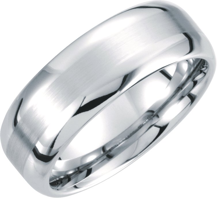 White Tungsten 8 mm Rounded Edge Band with Satin Center Size 12.5