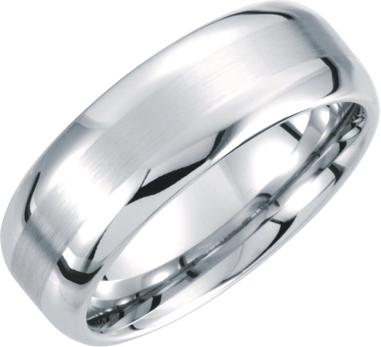 White Tungsten 8 mm Rounded Edge Band with Satin Center Size 12