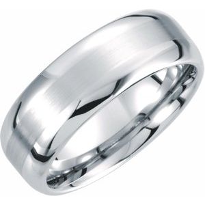 White Tungsten 8 mm Rounded Edge Band with Satin Center Size 11.5