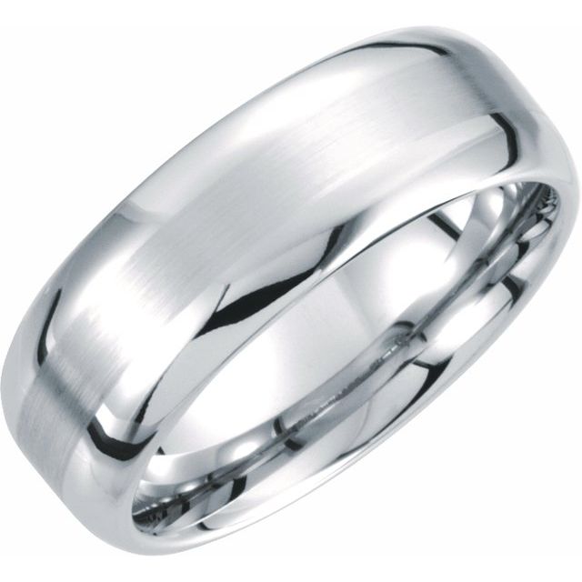 White Tungsten 8 mm Rounded Edge Band with Satin Center Size 12