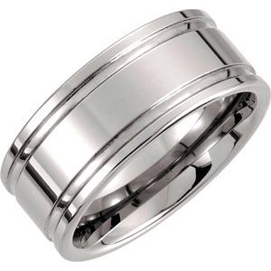 Tungsten 10 mm Grooved Flat Ridged Band Size 9.5