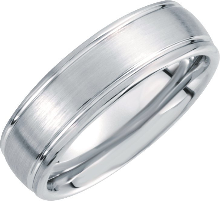 White Dura Tungsten 7.3 mm Grooved Band Size 6