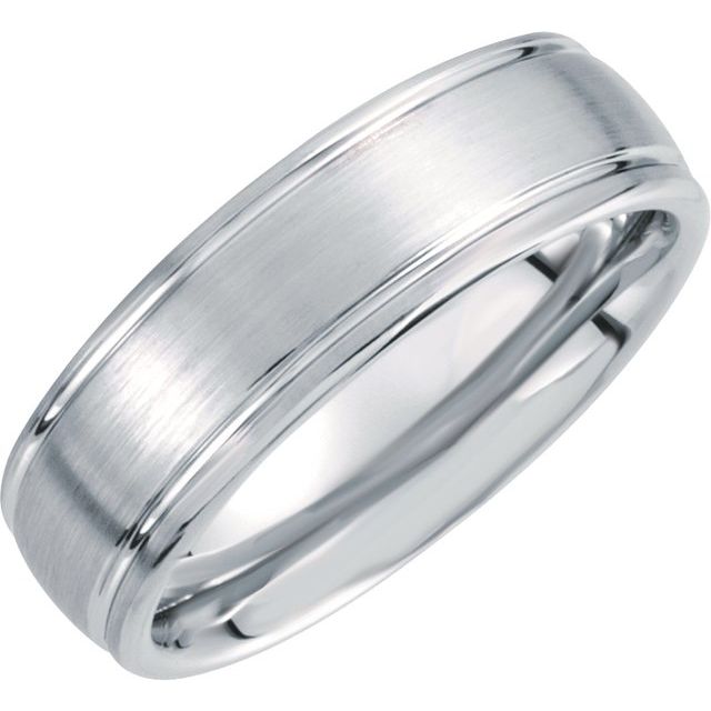 White Dura Tungsten 7.3 mm Grooved Band Size 6