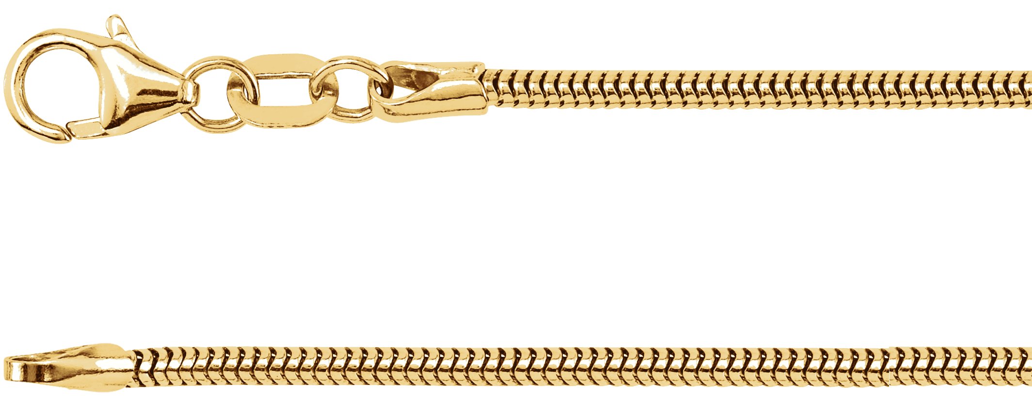 14K Yellow 1.5 mm Round Snake 7" Chain 