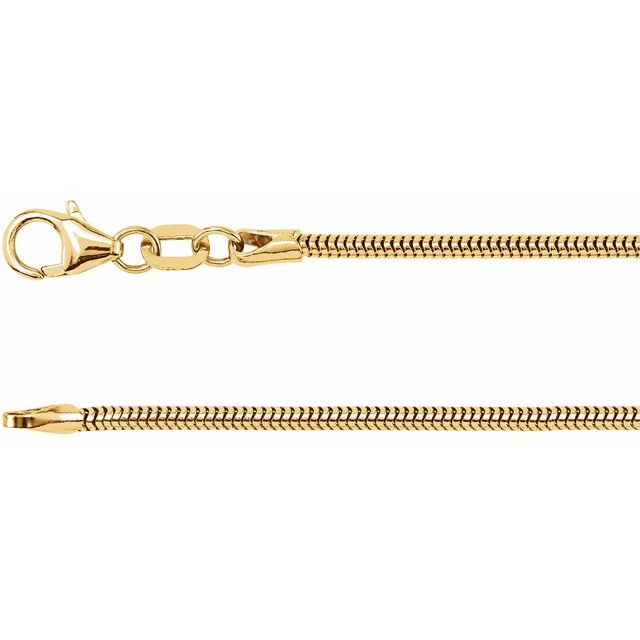 14K Yellow 1.5 mm Solid Round Snake 7" Chain