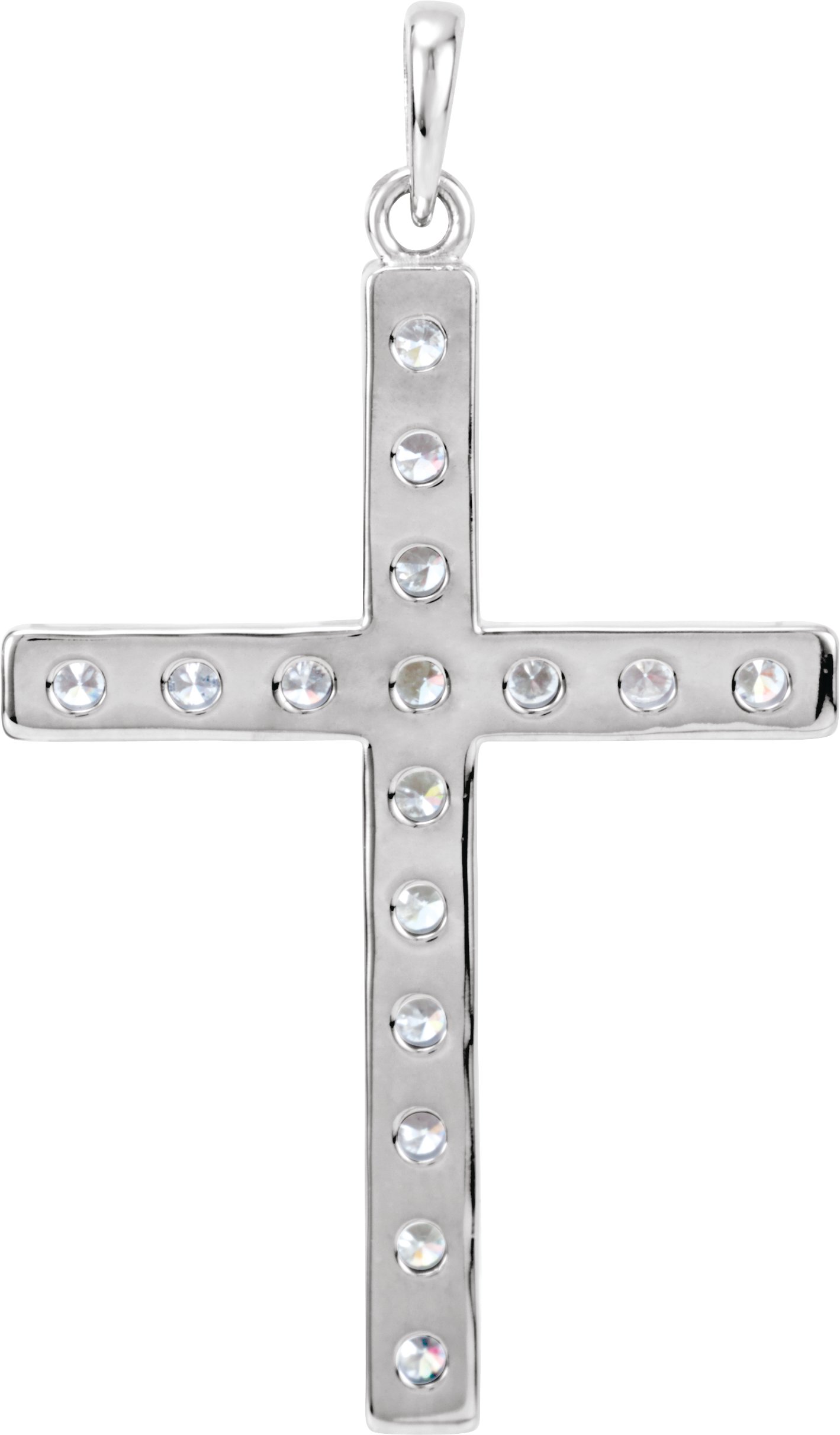 14K White 1 3/8 CTW Natural Diamond Cross Pendant