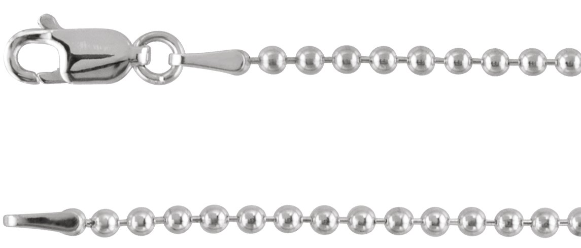 14K White 2 mm Hollow Bead 24" Chain