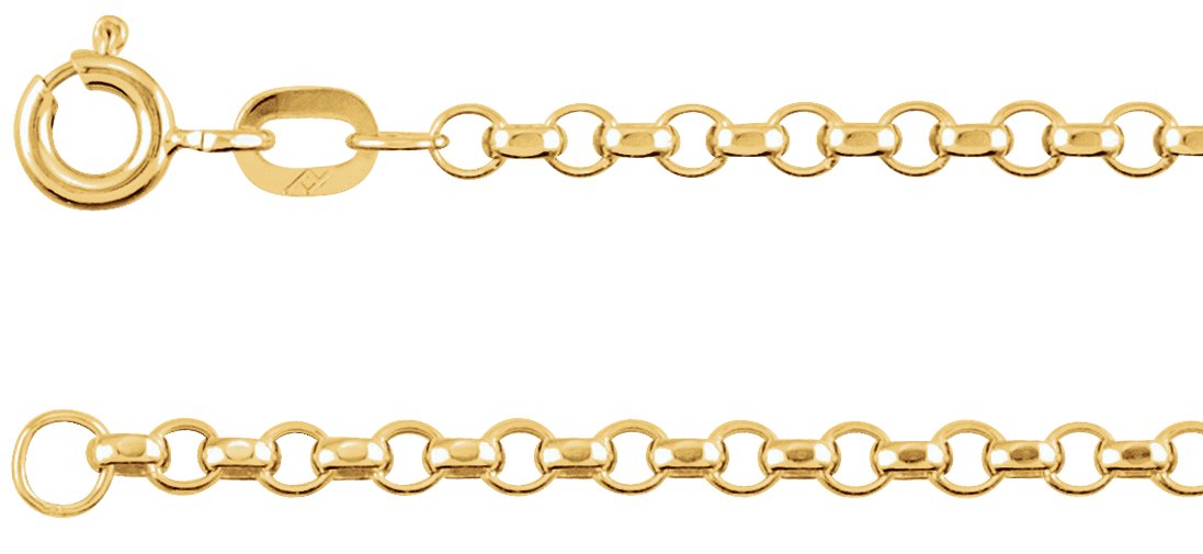 14K Yellow 2.5 mm Hollow Diamond-Cut Rolo 7" Chain 