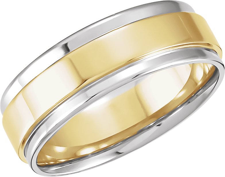 14K White/Yellow/White 7.5 mm Flat Edge Band Size 11