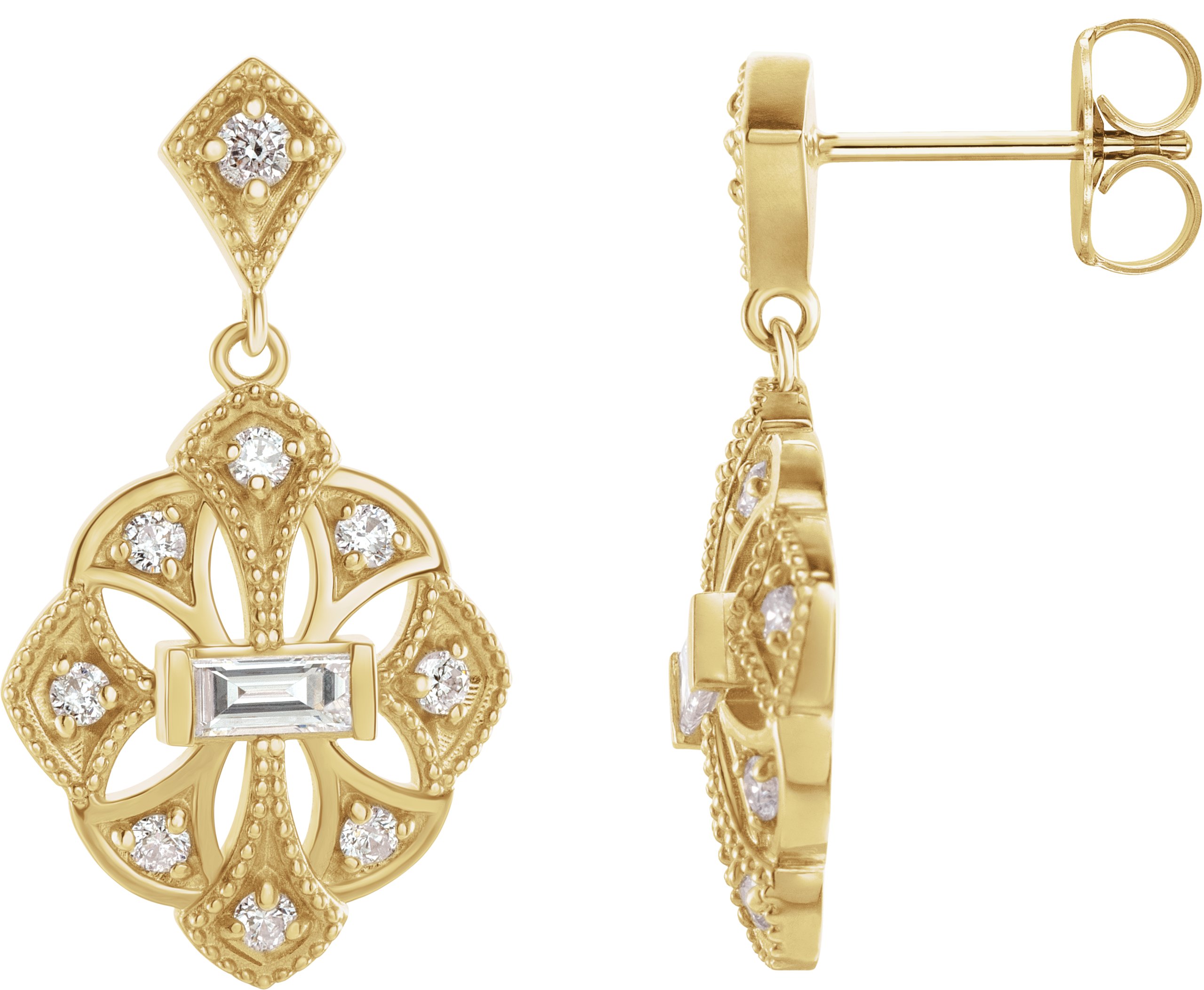 14K Yellow 3/8 CTW Diamond Vintage-Inspired Earrings