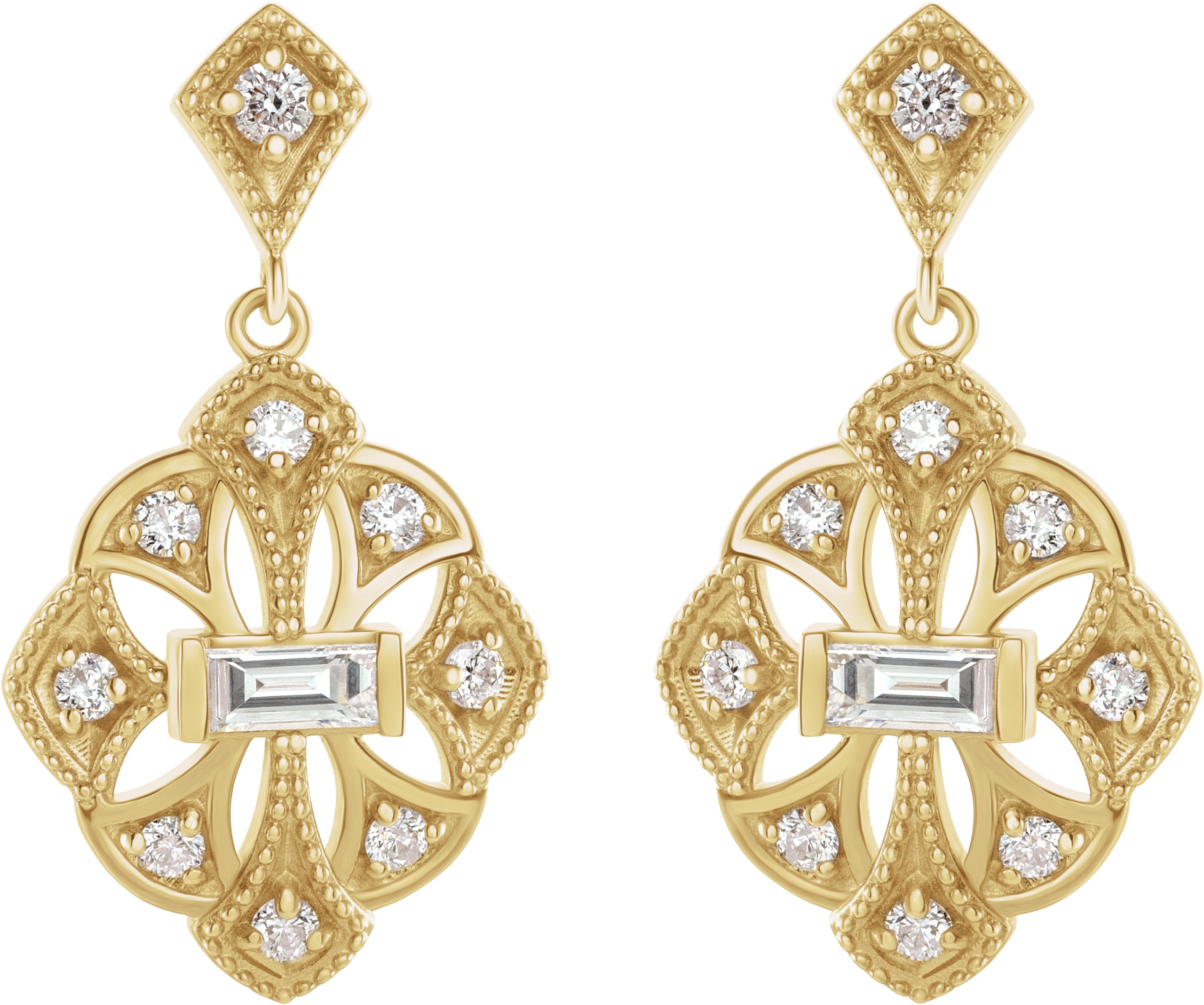 14K Yellow 3/8 CTW Diamond Vintage-Inspired Earrings