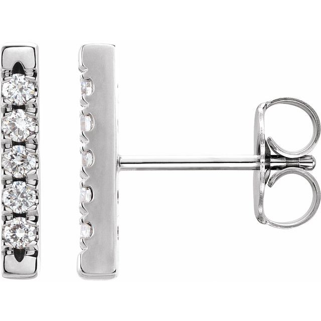14K White 1/8 CTW Natural Diamond French-Set Bar Earrings